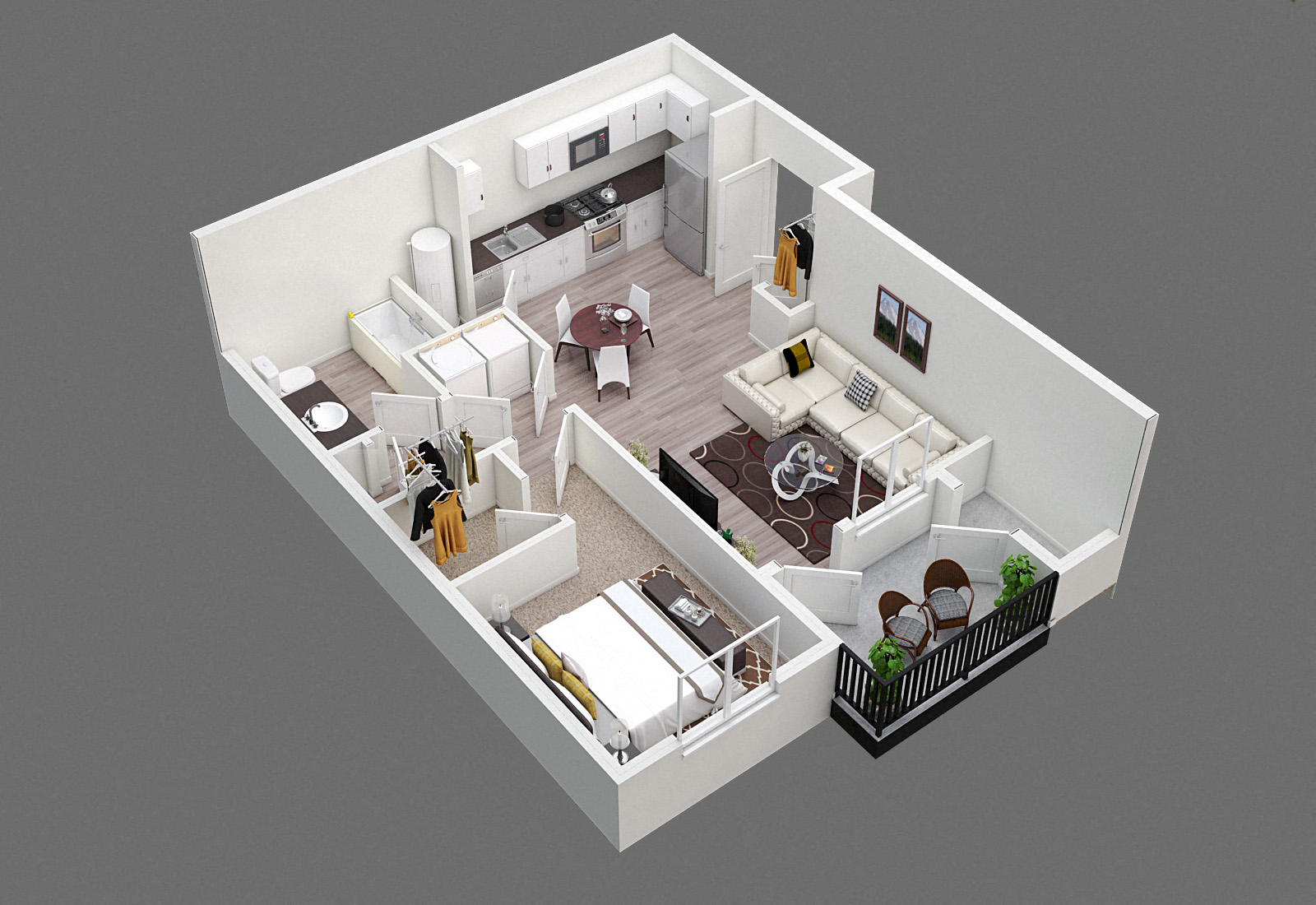 Floor plan for 1 bed, 1 bath, 745 sqft